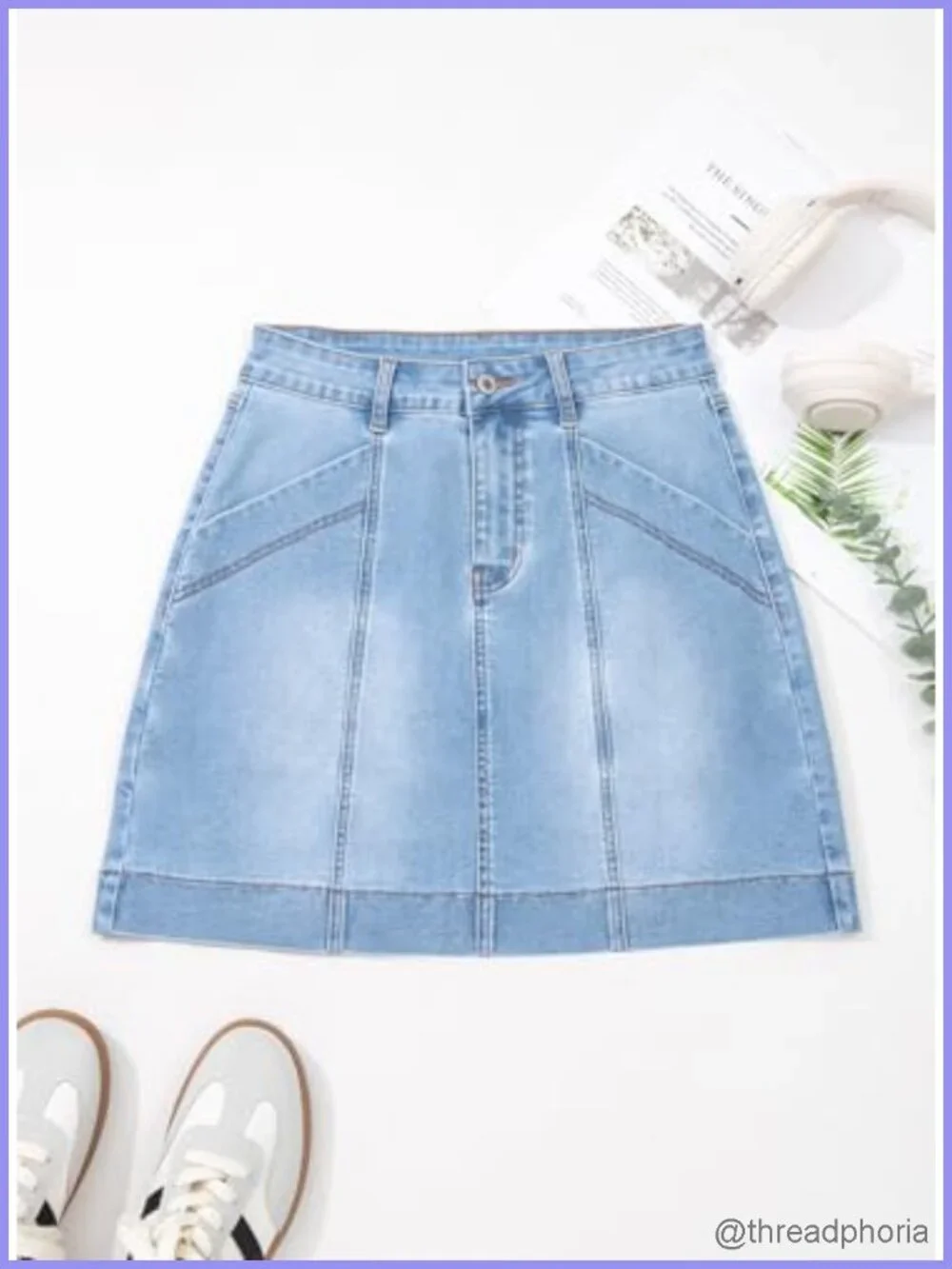 High Waisted Mini Denim Skirt with Pockets Front Seam Stretch